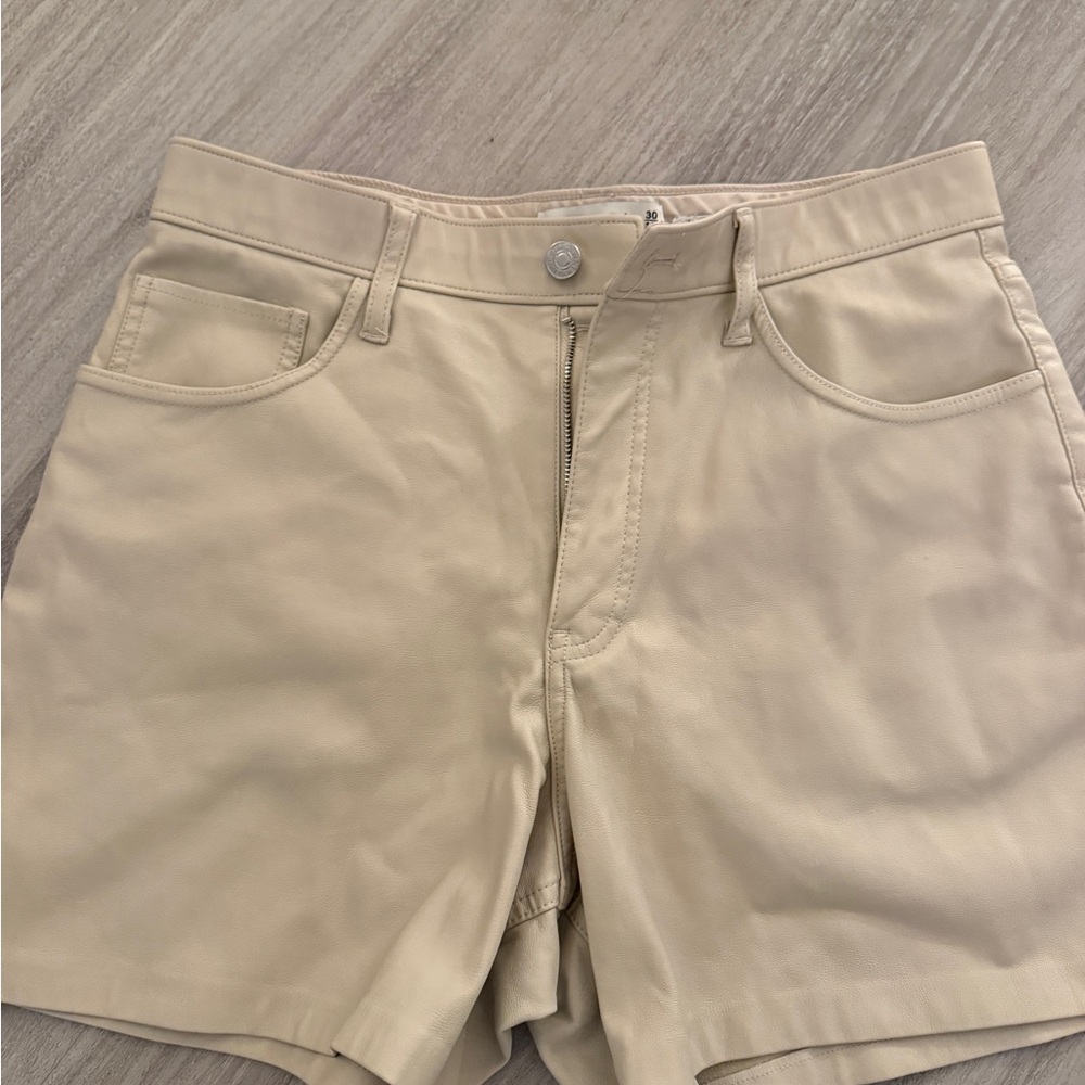 Women’s Vegan Leather  Beige Shorts